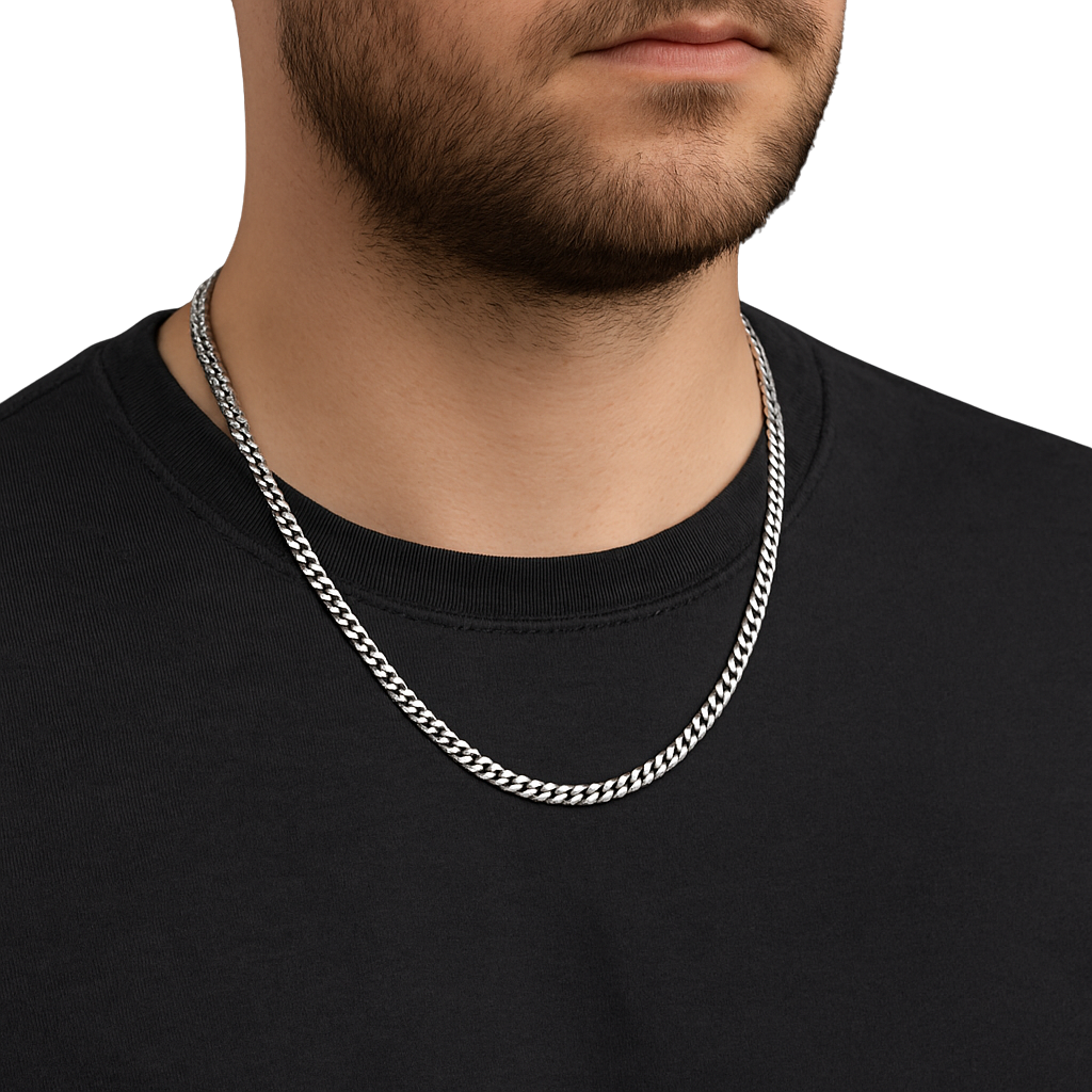 Panzerkette 925/- Silber, facettiert, poliert, 5,5mm Breite 55 cm Länge