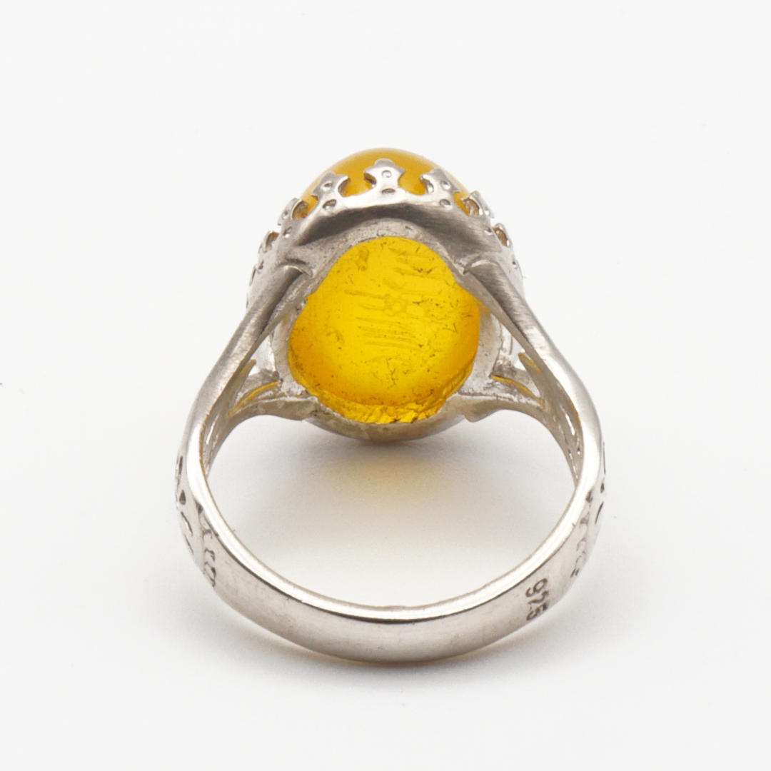 925 Silber Herrenring mit echtem Jemen Achat - Aqeeq Yamani Sharaf al Shams