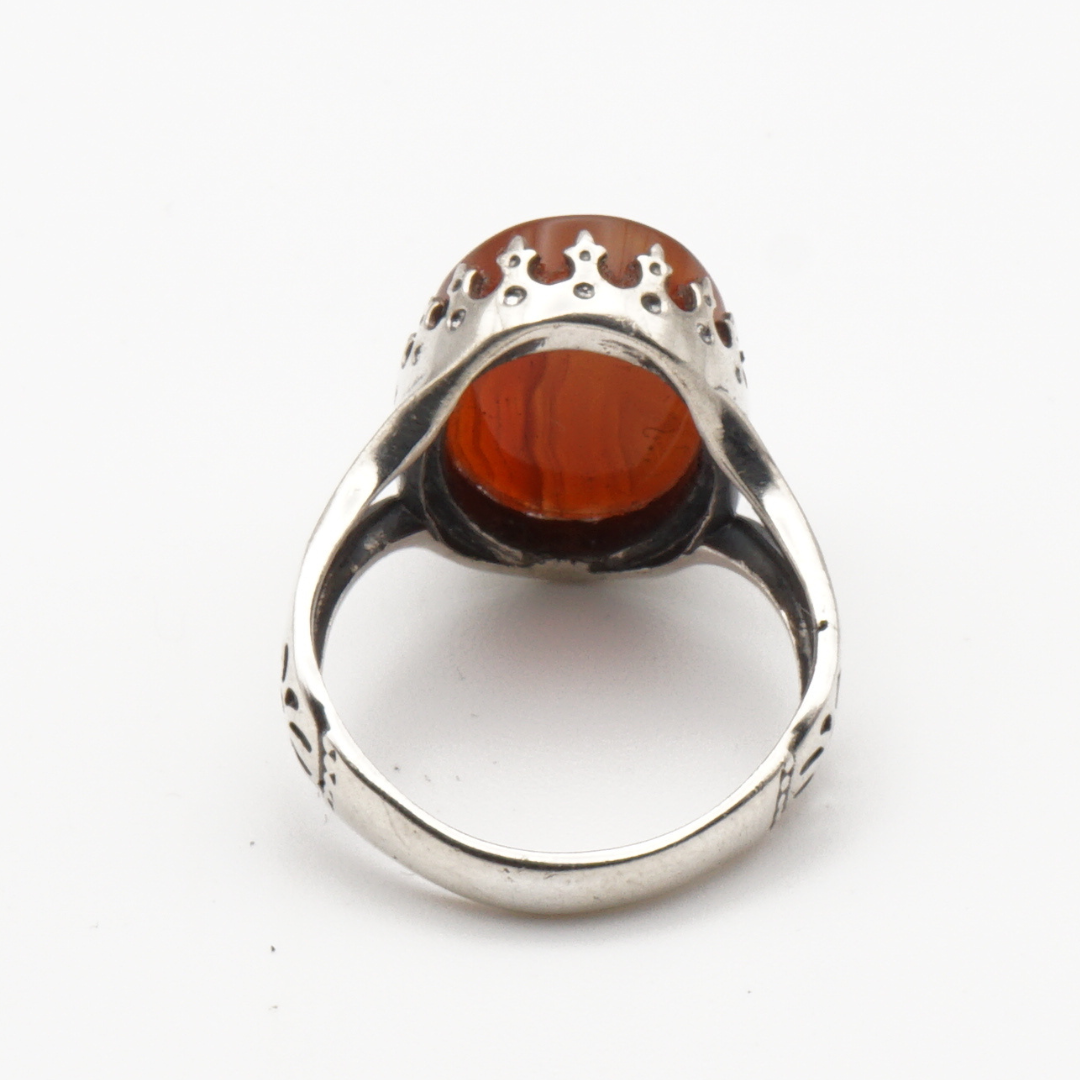 925 Silber Herrenring mit echtem Jemen Achat - Aqeeq Yamani