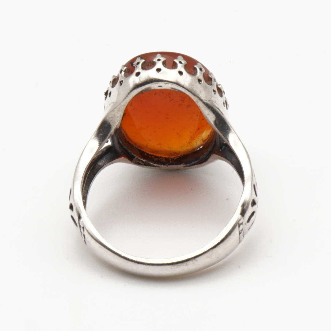 925 Silber Herrenring mit echtem Jemen Achat - Aqeeq Yamani