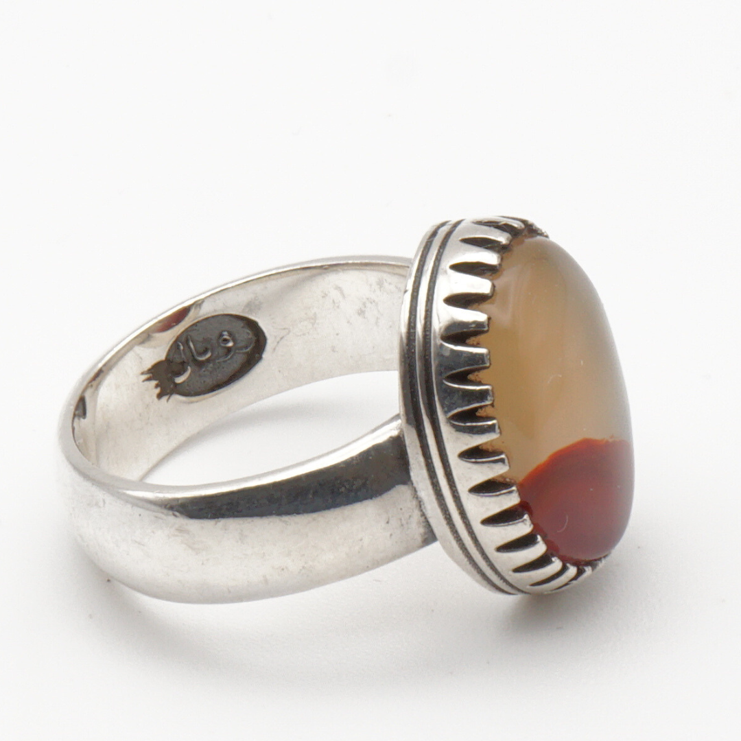 925 Silber Herrenring mit Jemen Achat - Aqeeq Yamani Handarbeit - Premium