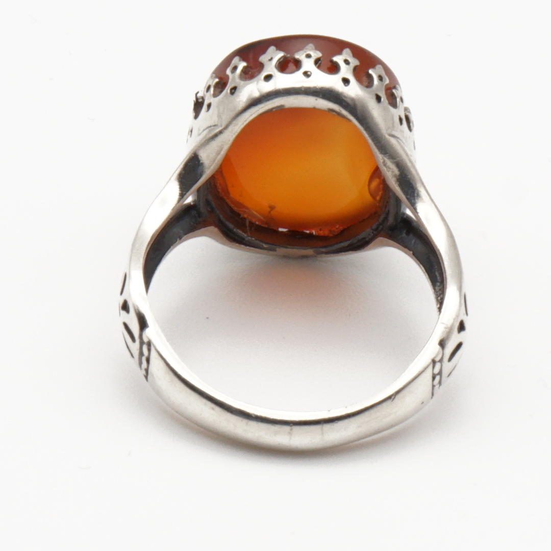 925 Silber Herrenring mit echtem Jemen Achat - Aqeeq Yamani