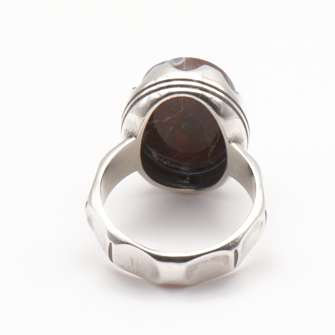 925 Silber Herrenring mit Jemen Achat - Aqeeq Yamani Handarbeit - Premium