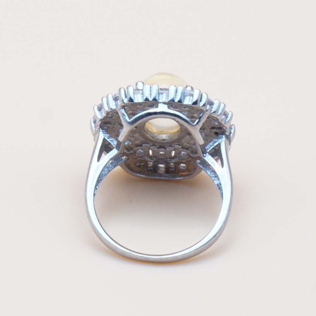 925 Silber Damen Ring mit echtem Citrin und 30 Zirkonia-Steine