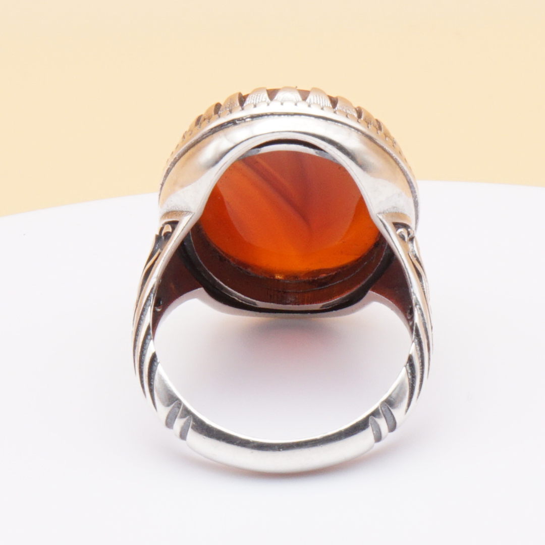 925 Silber Herrenring mit Jemen Achat - Aqeeq Yamani Handarbeit