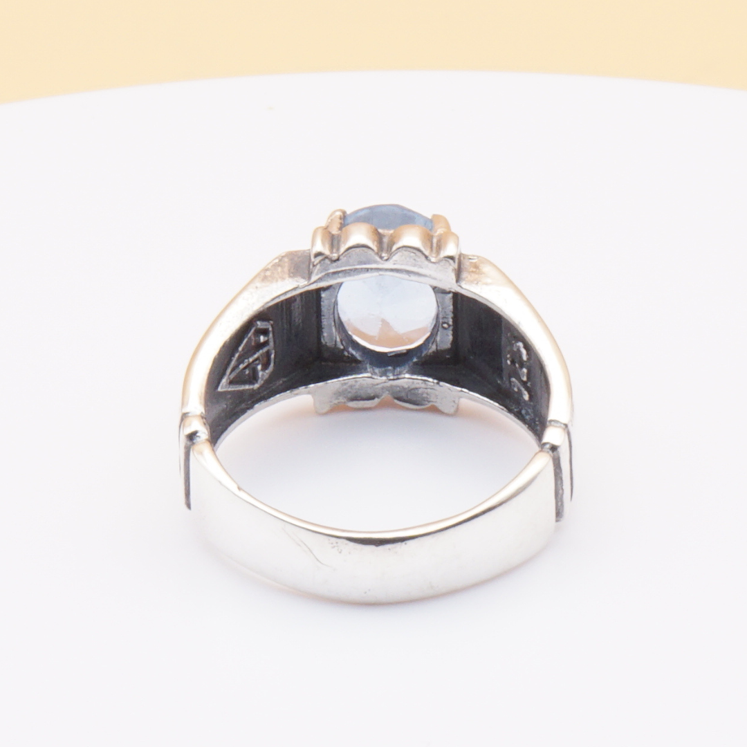 925 Silber Herrenring mit echtem Aquamarin