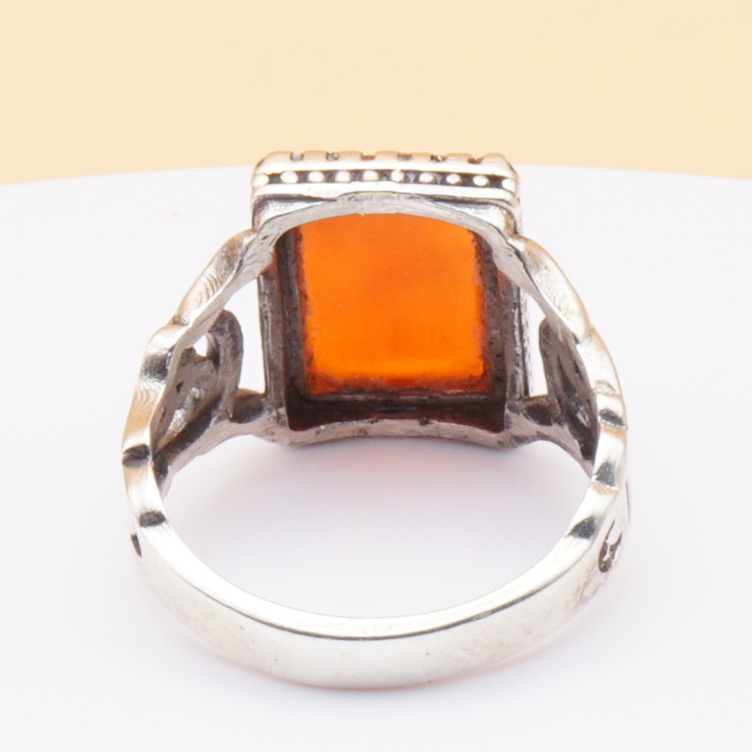 925 Silber Herrenring mit Jemen Achat - Aqeeq Yamani Handarbeit