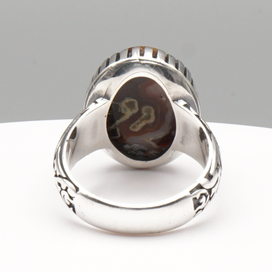 925 Silber Herrenring mit echtem Jemen Achat - Aqeeq Yamani Dawudi
