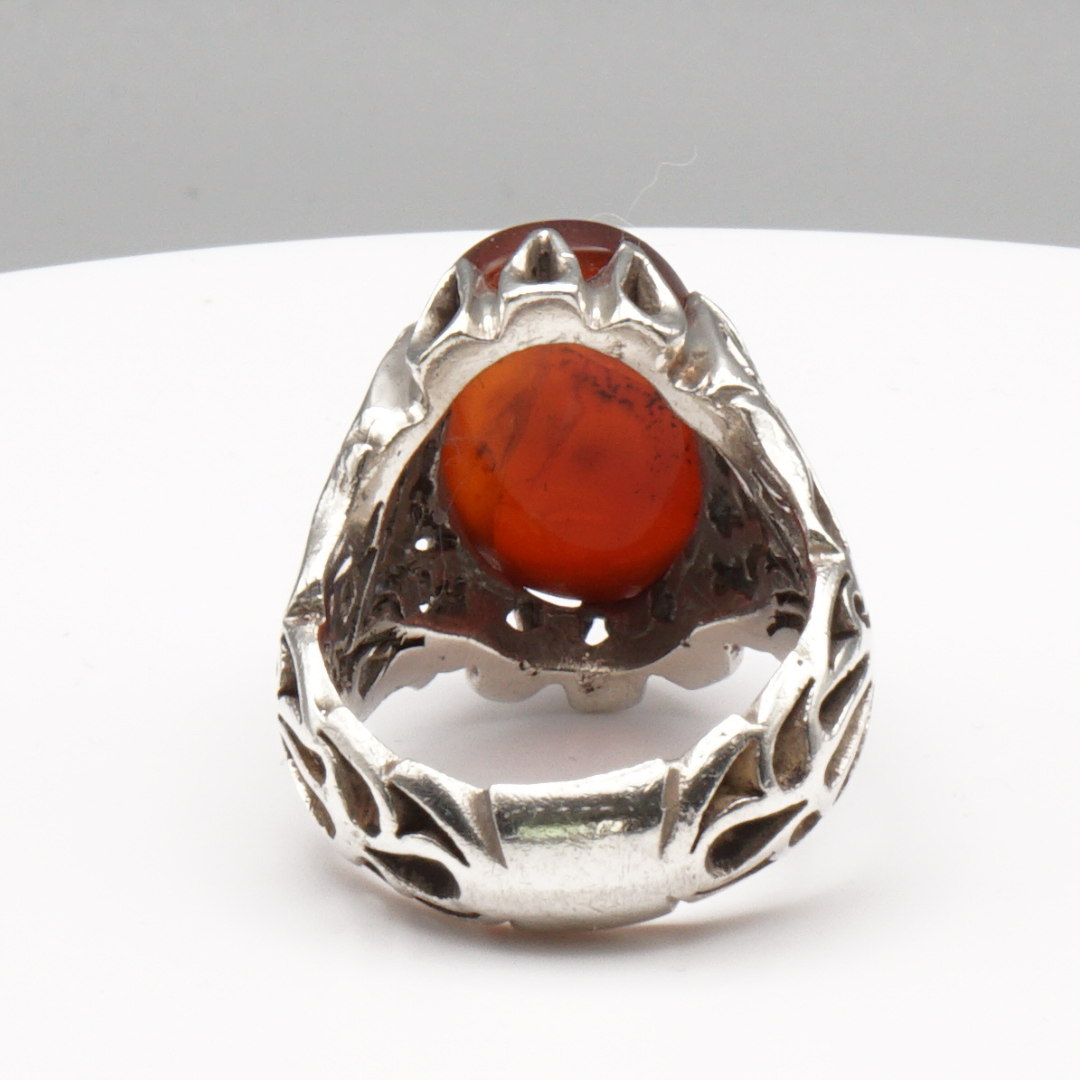 925 Silber Herrenring mit Jemen Achat - Aqeeq Yamani Handarbeit