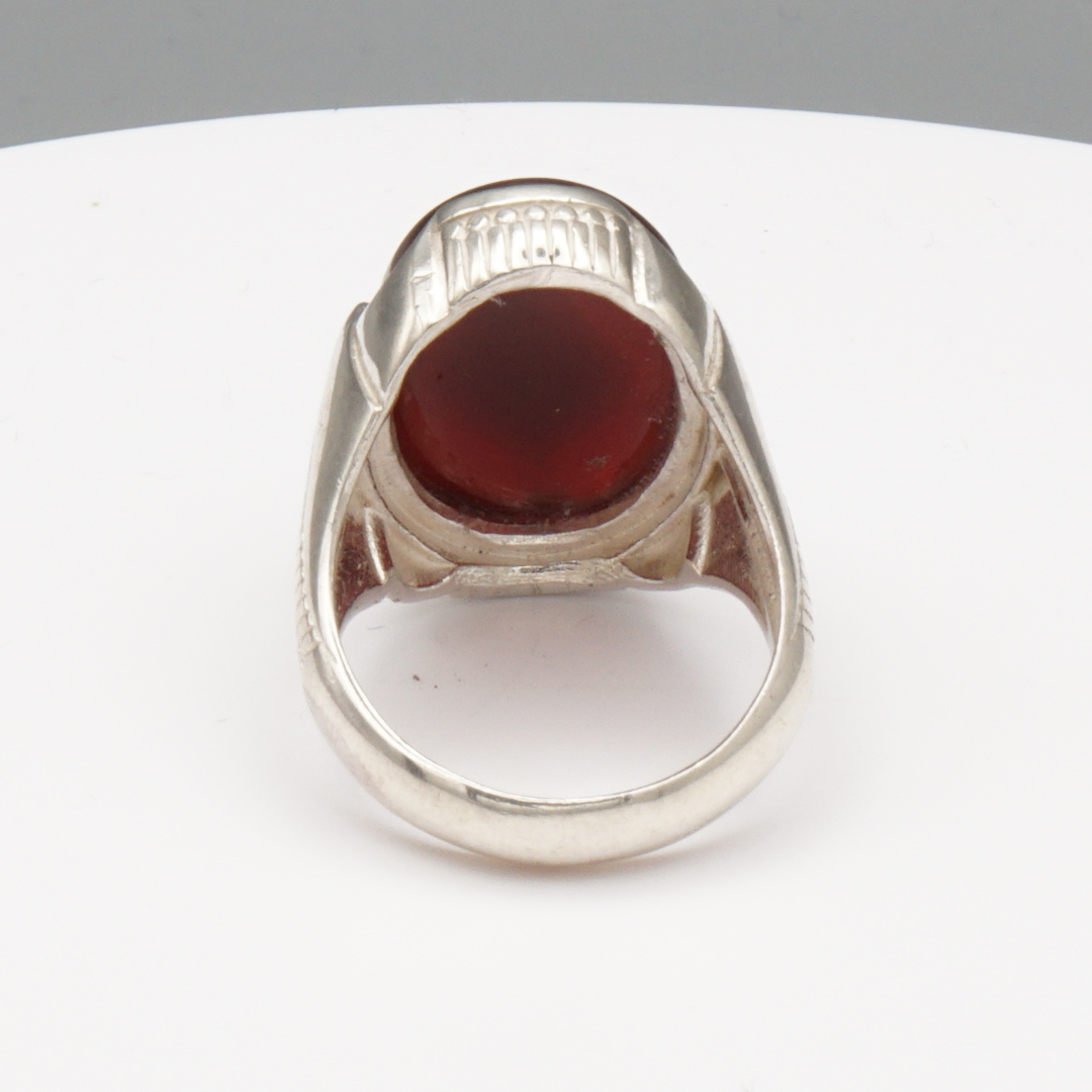 925 Silber Herrenring mit Jemen Achat - Aqeeq Yamani Handarbeit