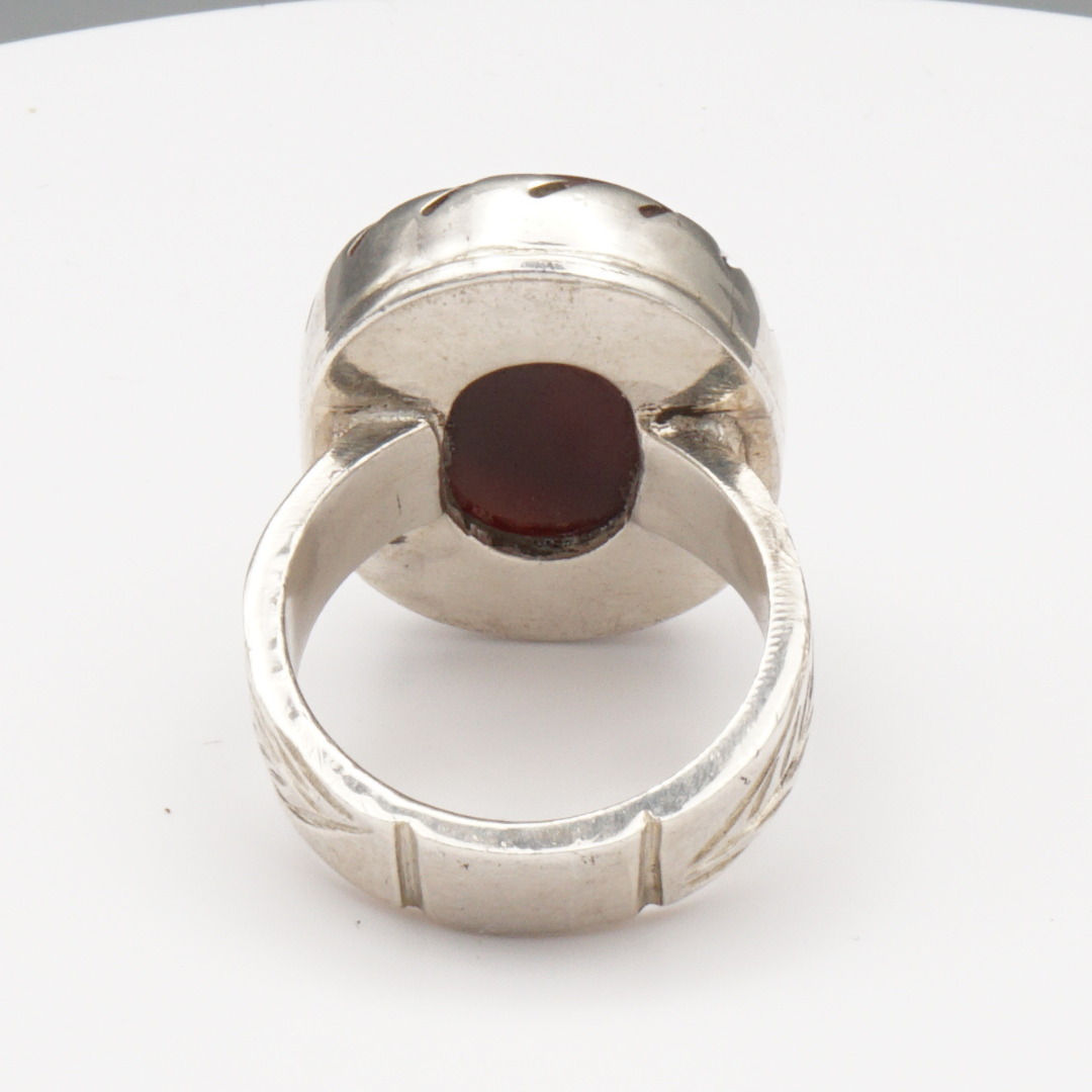 925 Silber Herrenring mit Jemen Achat - Aqeeq Yamani Handarbeit