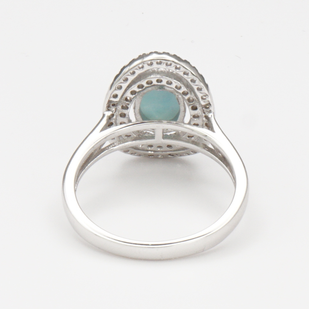 925 Silber Damenring mit natürlichem Larimar und Weißtopas