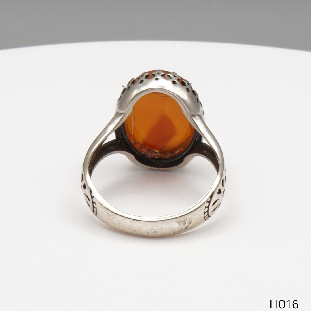 925 Silber Herrenring mit echtem Jemen Achat - Aqeeq Yamani