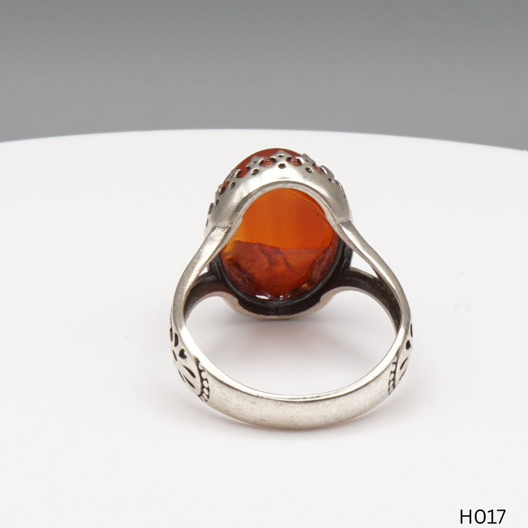 925 Silber Herrenring mit echtem Jemen Achat - Aqeeq Yamani