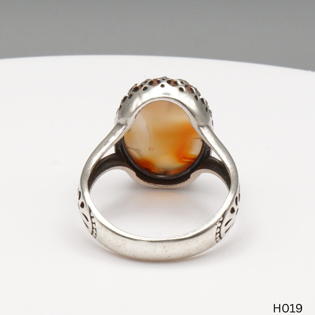 925 Silber Herrenring mit echtem Jemen Achat - Aqeeq Yamani
