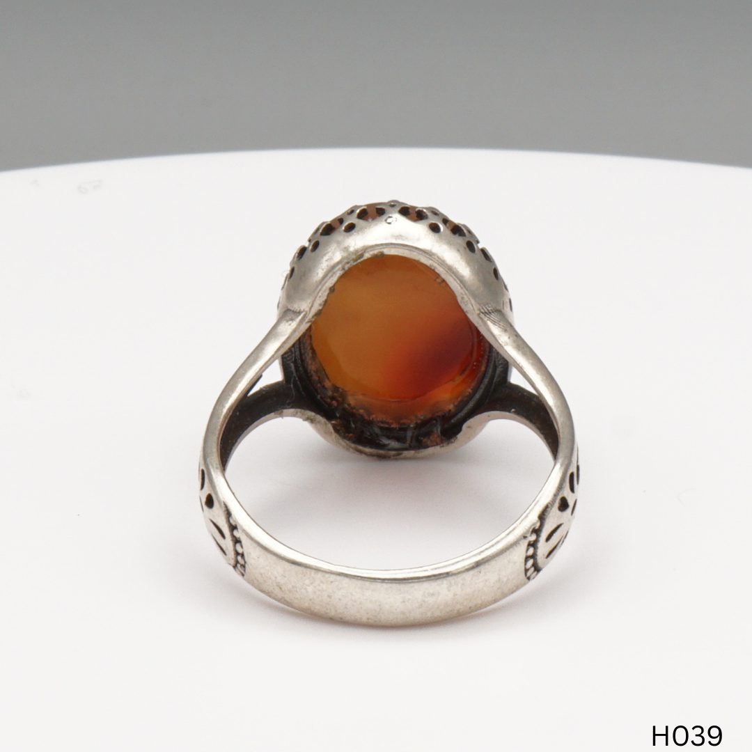 925 Silber Herrenring mit echtem Jemen Achat - Aqeeq Yamani