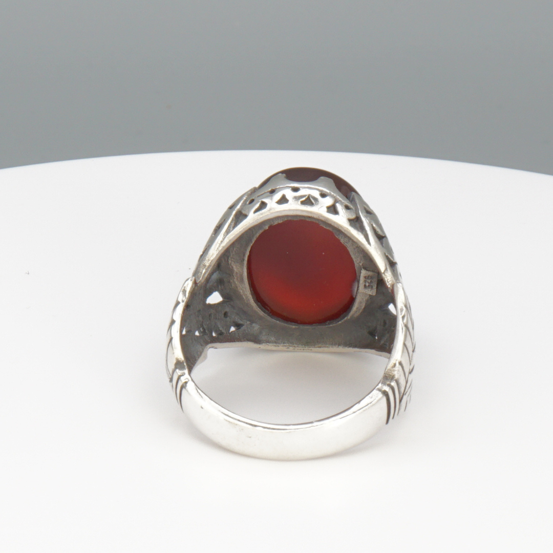 925 Silber Herrenring mit echtem Jemen Achat - Aqeeq Yamani
