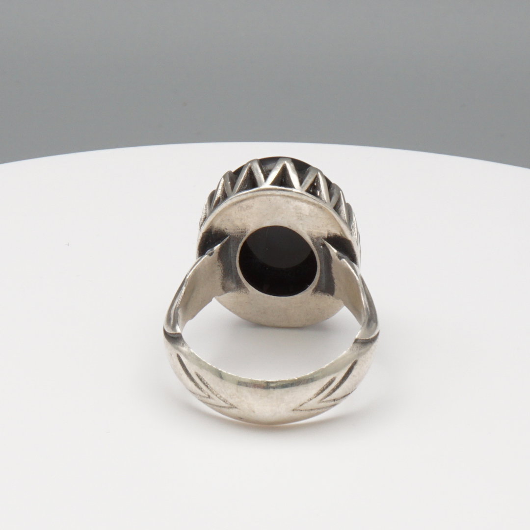 925 Silber Herrenring mit Jemen Achat - Aqeeq Yamani Handarbeit