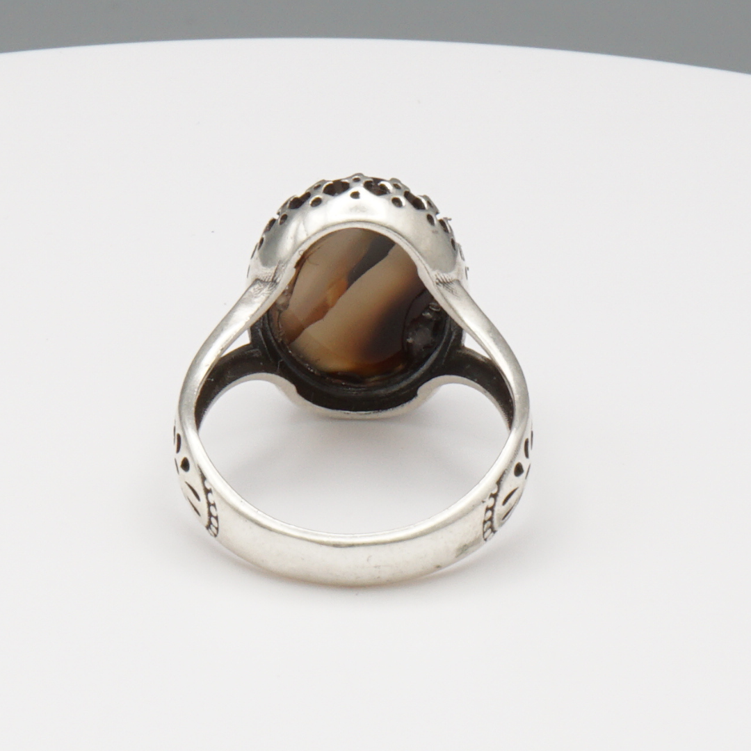 925 Silber Herrenring mit echtem Jemen Achat - Aqeeq Yamani