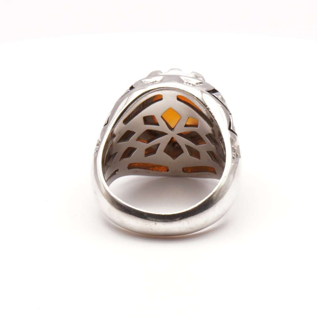 925 Silber Herren Aqeeq Ring Yamani - Jemen-Karneol - Achat - Handarbeit - Massiv
