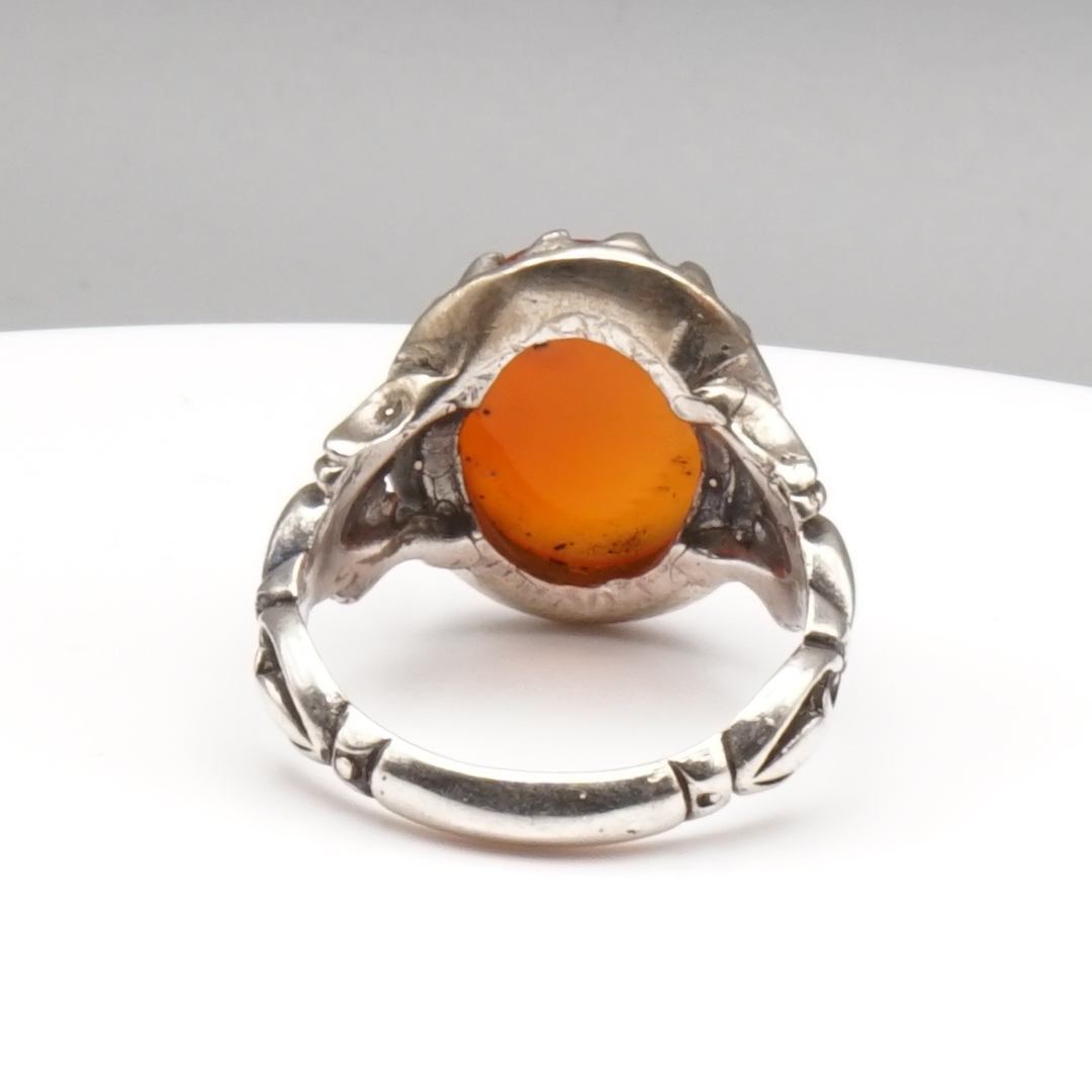 925 Silber Herren Aqeeq Ring Yamani - Jemen-Achat - Handarbeit - Massiv