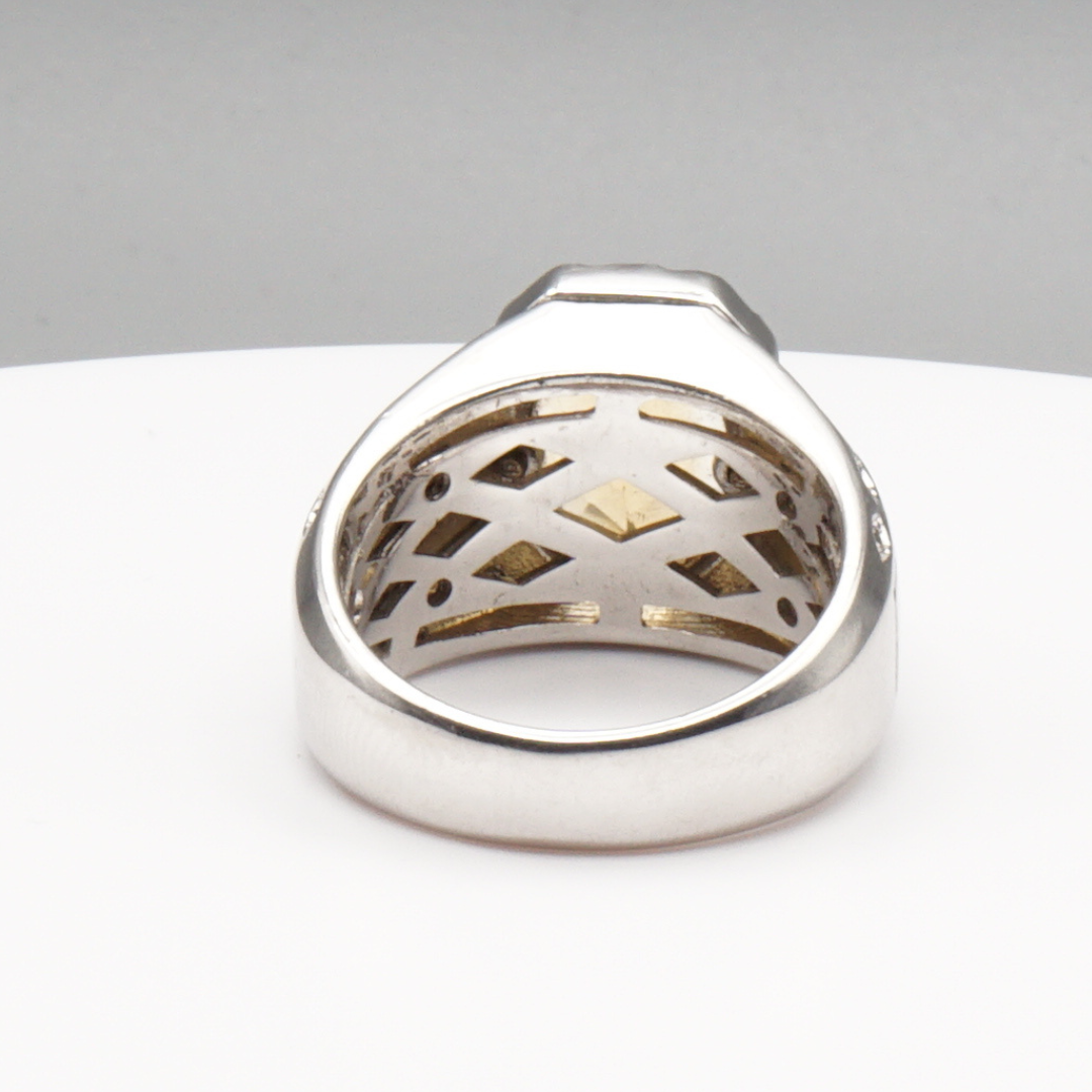 Massiver 925 Silberring mit echtem Citrin und 16 Zirkonia-Steinen – Handarbeit