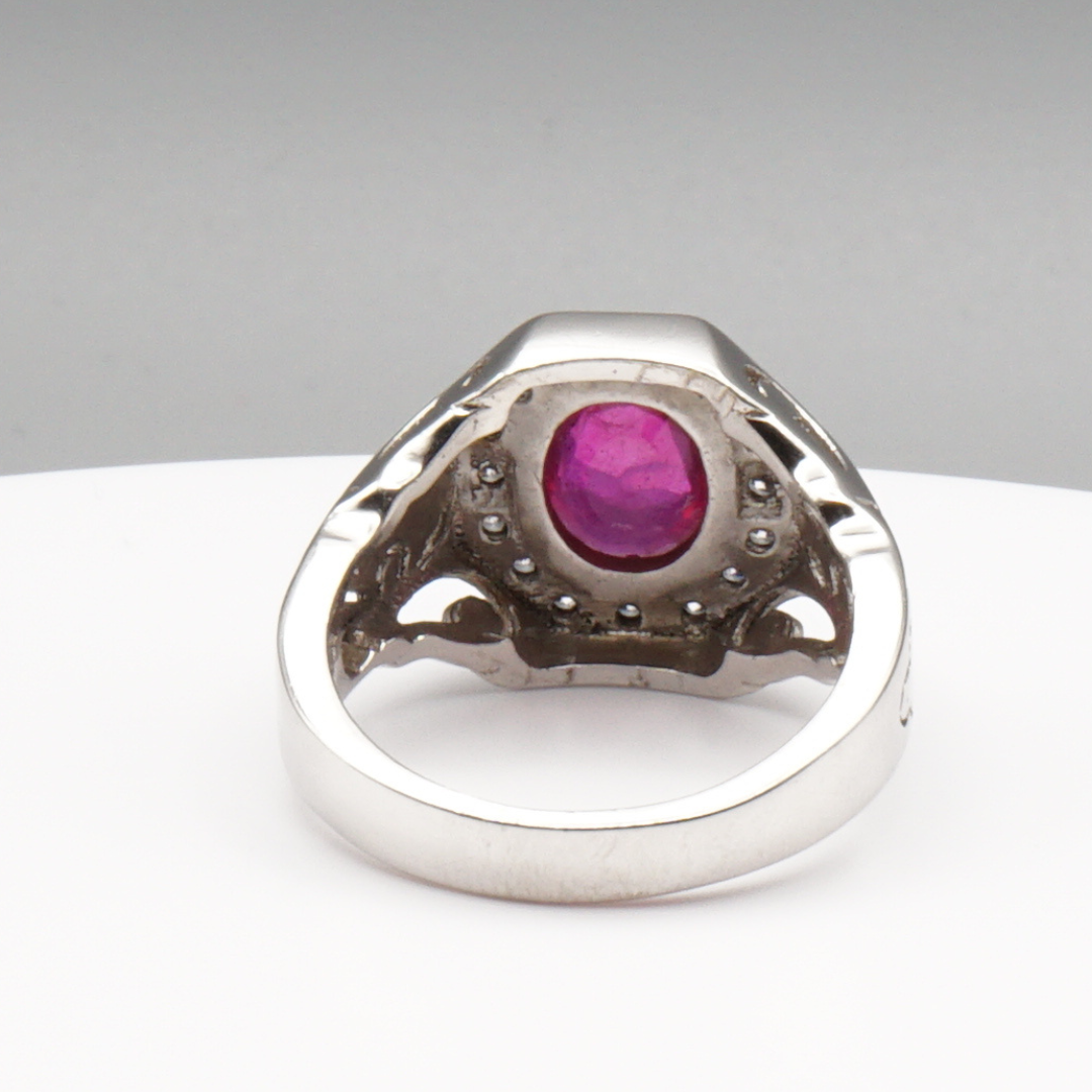 925 Silberring mit echtem Rubin und 16 Zirkonia-Steinen
