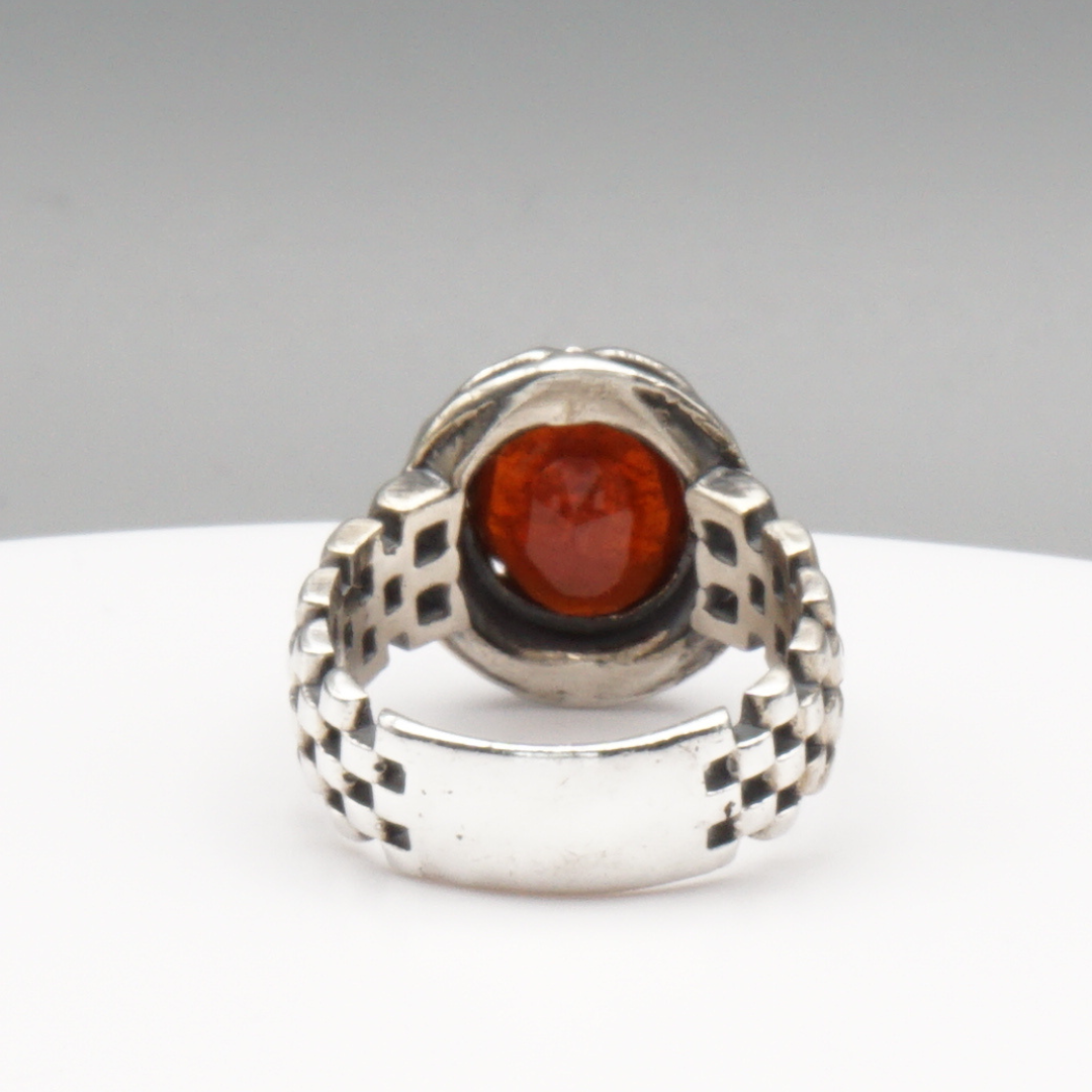 925 Silber Massiver Herrenring mit echtem Granat - Handarbeit