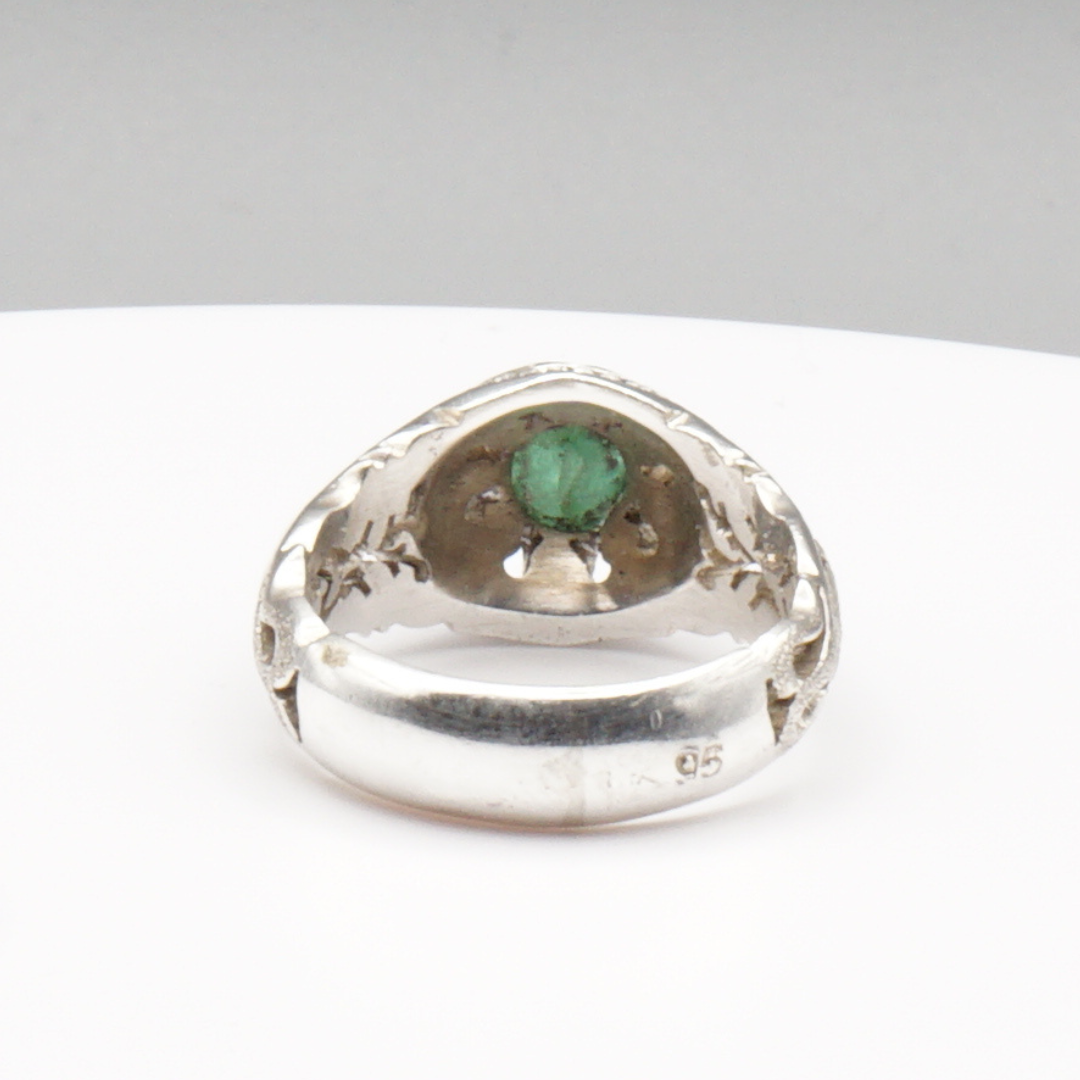 925 Silber Massiver Herrenring mit echtem Smaragd - Handarbeit