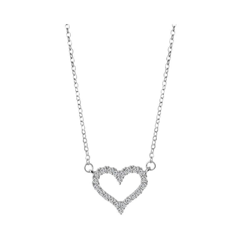 "Natti" Halskette mit Herzanhänger, Zirkoniabesatz, 925 / rhodiniert - Echt Silber