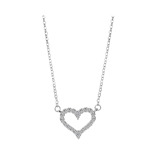 "Natti" Halskette mit Herzanhänger, Zirkoniabesatz, 925 / rhodiniert - Echt Silber