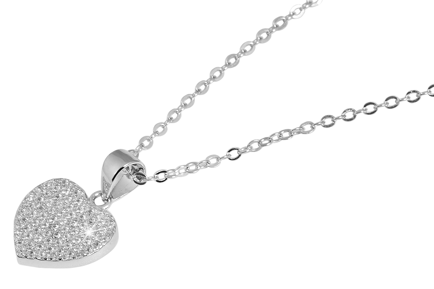 Kette "Heli" mit Herz-Anhänger 925/- Echt Silber und Zirkoniabesatz, 43+5 cm, 925/rhodiniert
