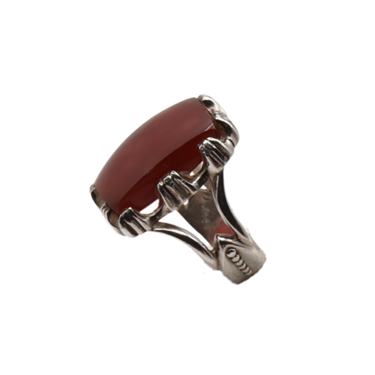 925 Silber Herren Aqeeq Ring Yamani - Jemen-Achat  - Handarbeit - Massiv