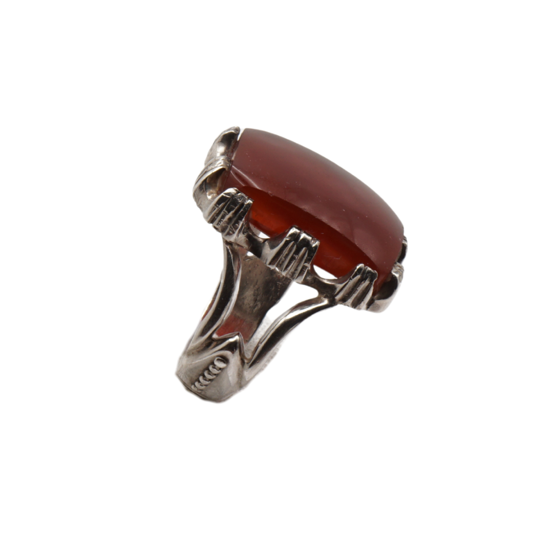 925 Silber Herren Aqeeq Ring Yamani - Jemen-Achat  - Handarbeit - Massiv