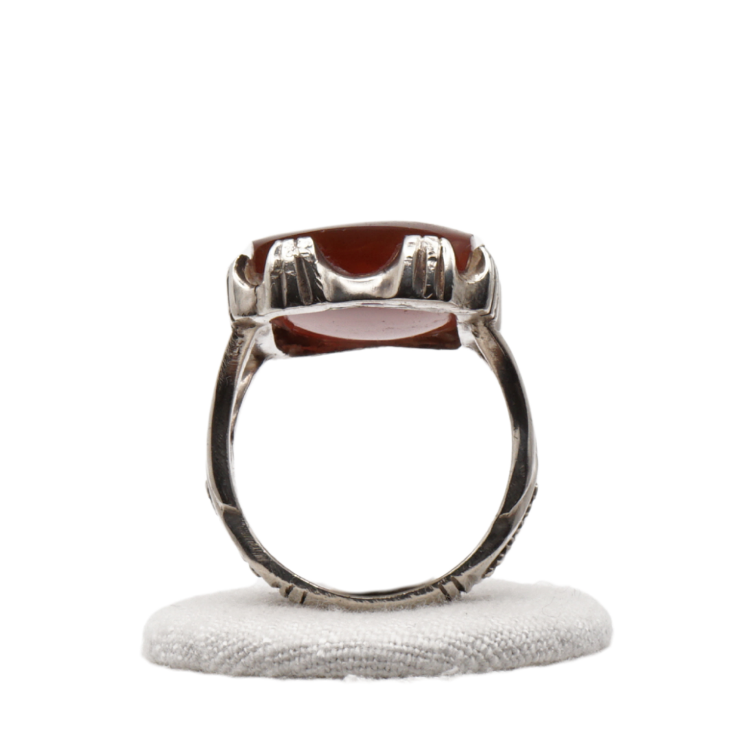 925 Silber Herren Aqeeq Ring Yamani - Jemen-Achat  - Handarbeit - Massiv