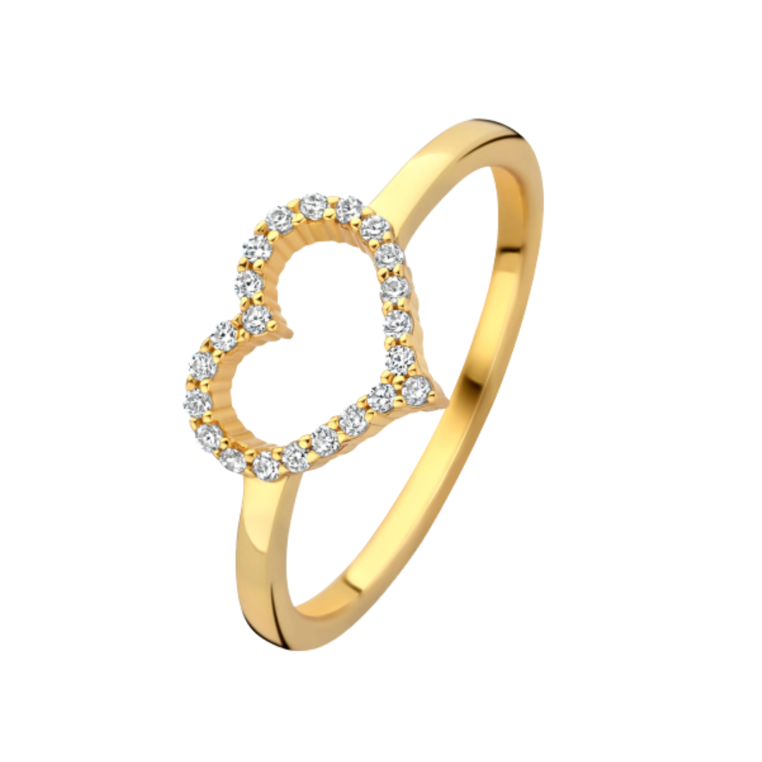 925 Silber - Damenring "Herzstück" – Vergoldet mit 22 Zirkonia