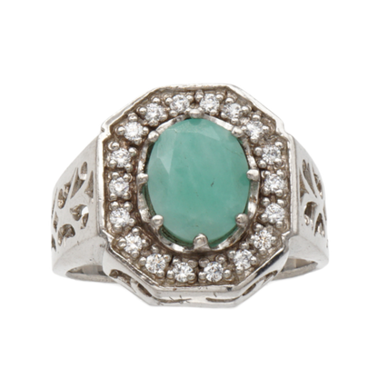 925 Silberring mit echtem Aventurin und Zirkonia