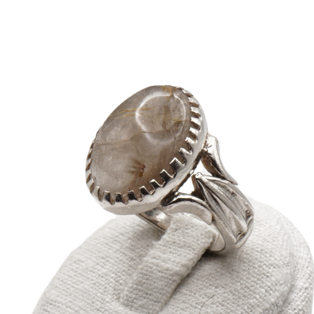 925 Silber Massiver Herrenring mit echtem Rutilquarz- Handarbeit
