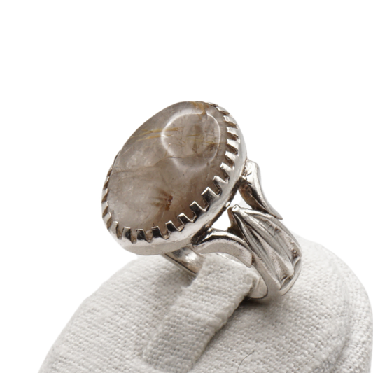 925 Silber Massiver Herrenring mit echtem Rutilquarz- Handarbeit