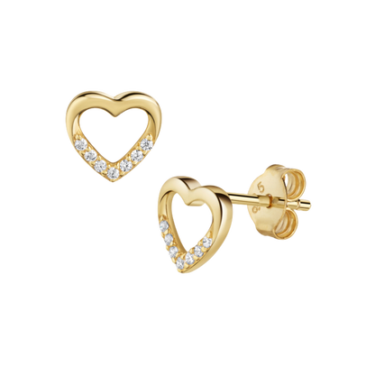 Ohrstecker Herz mit 14 Zirkonia Silber 925/000 vergoldet