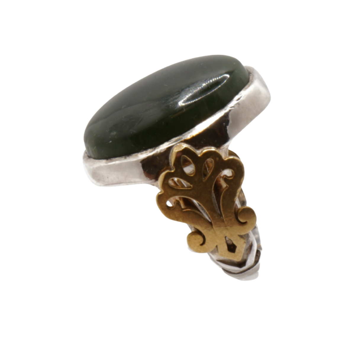 925 Silber Herren Aqeeq Ring - Burma-Jade mit Kupfer-Details Massiv - Handarbeit