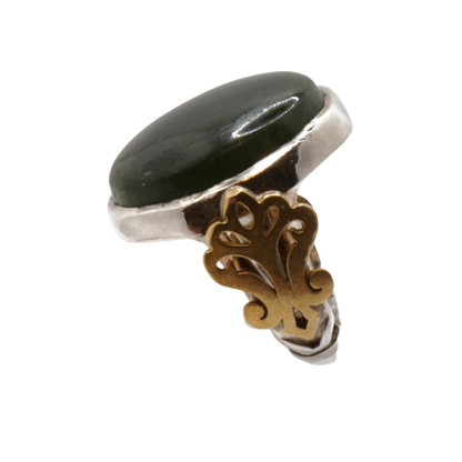 925 Silber Herren Aqeeq Ring - Burma-Jade mit Kupfer-Details Massiv - Handarbeit