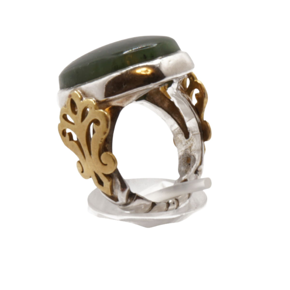 925 Silber Herren Aqeeq Ring - Burma-Jade mit Kupfer-Details Massiv - Handarbeit