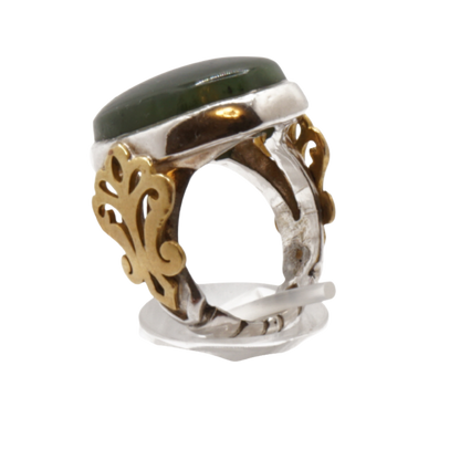 925 Silber Herren Aqeeq Ring - Burma-Jade mit Kupfer-Details Massiv - Handarbeit