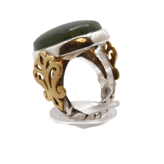 925 Silber Herren Aqeeq Ring - Burma-Jade mit Kupfer-Details Massiv - Handarbeit