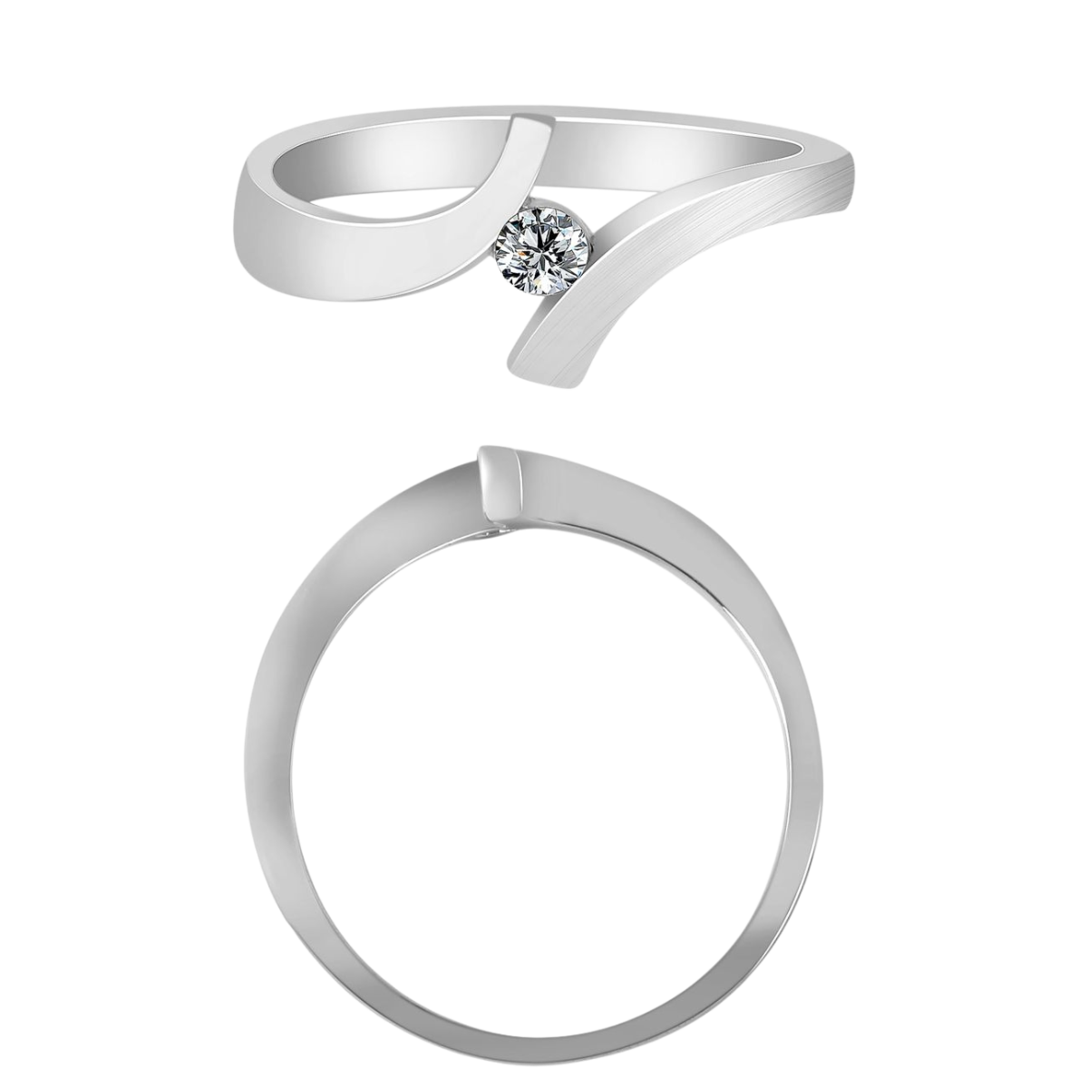 925/- Echt Silber Ring "Thea", Zirkoniabesatz, matt/poliert, 925/rhodiniert