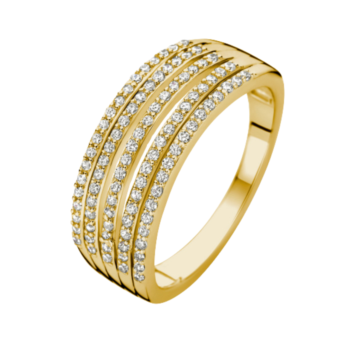 925 Silber vergoldet Damenring „Elegance Five“ – 5-reihige Brillanz