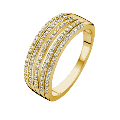 925 Silber vergoldet Damenring „Elegance Five“ – 5-reihige Brillanz