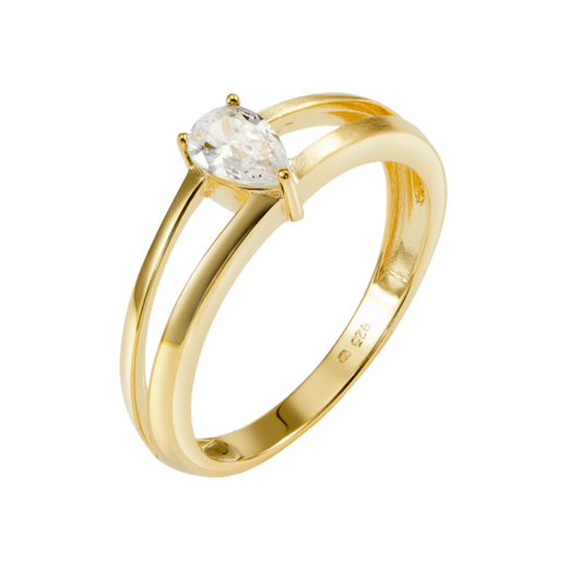 925 Silber vergoldet Damenring „Tearlight“ – Pure Eleganz in Tropfenform