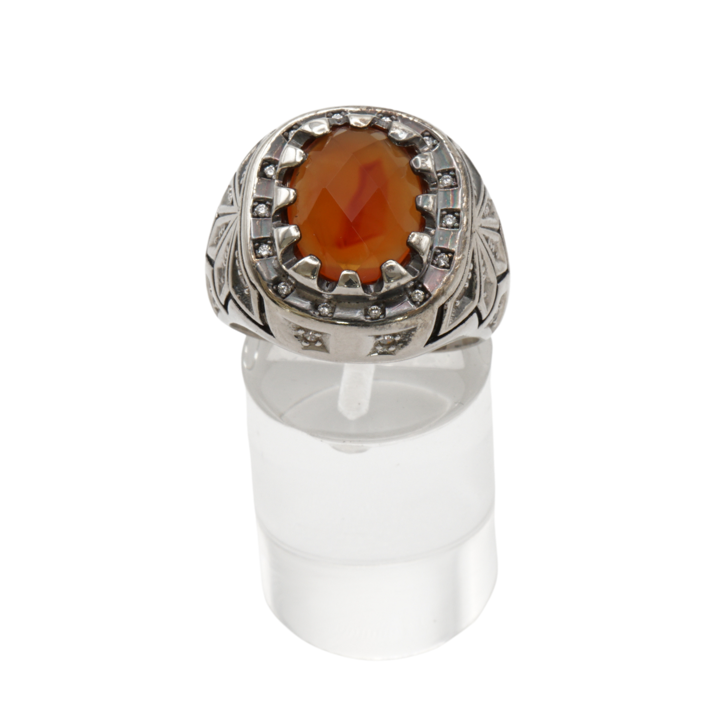 925 Silber Herren Aqeeq Ring Yamani - Jemen-Karneol - Achat  - Handarbeit - Massiv